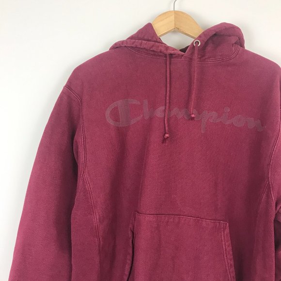 Vintage Retro Champion Reverse Weave Hoodie Sweatshirt Maroon Red Adult Large A5 - Picture 2 of 6